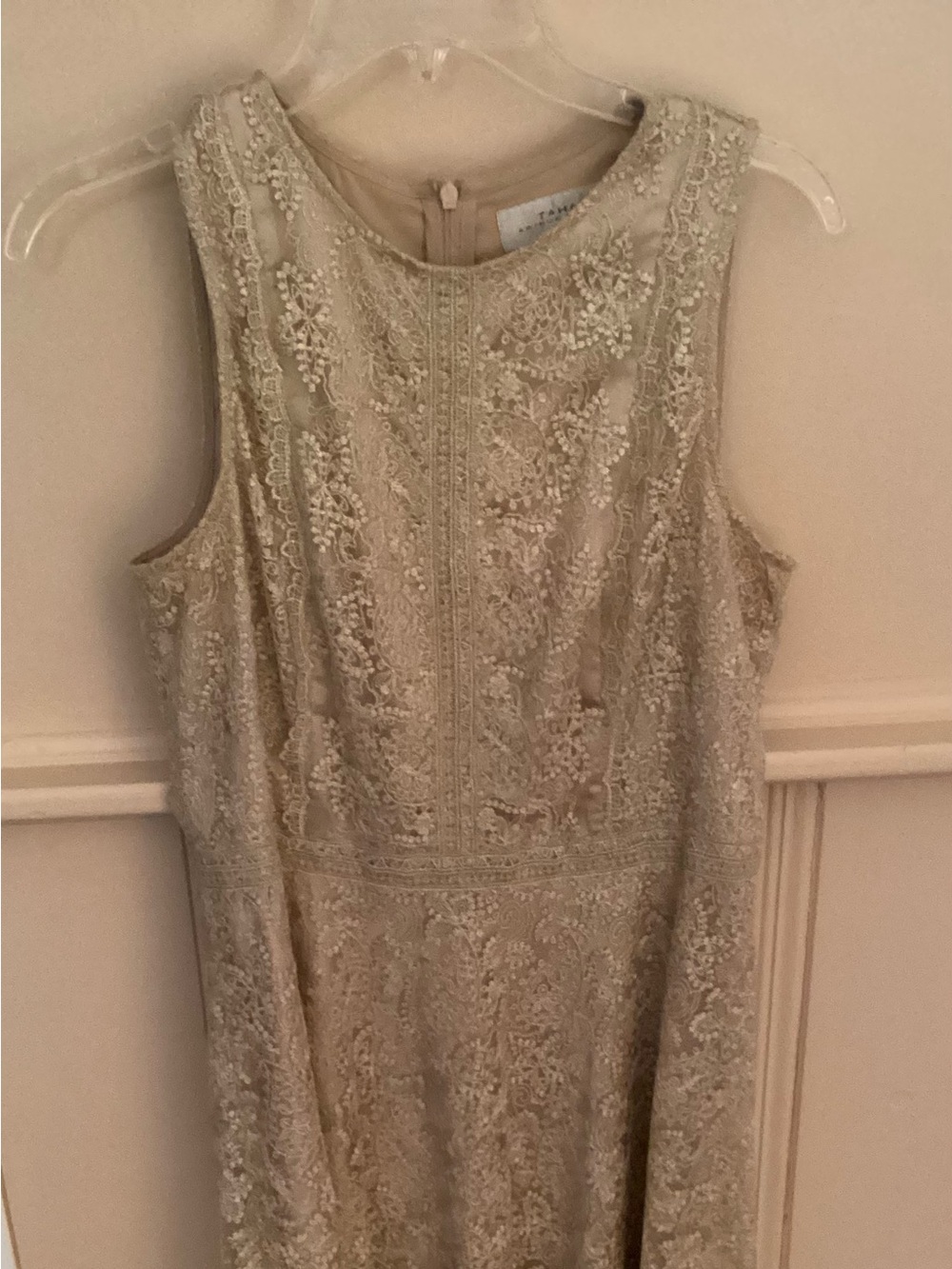 Tahari ASL Gold Lace Midi Cocktail Dress